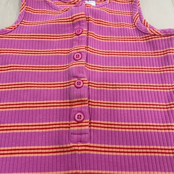 Hanna Andersson Girl's Rib Tank Romper Size 6-7 (120). Pink and Orange Stripes. - Picture 3 of 9